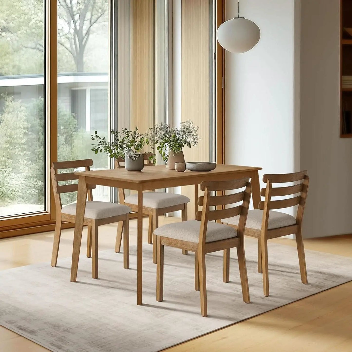 Premium Solid Wood Farmhouse Dining Table Set For Four from PriceLows™