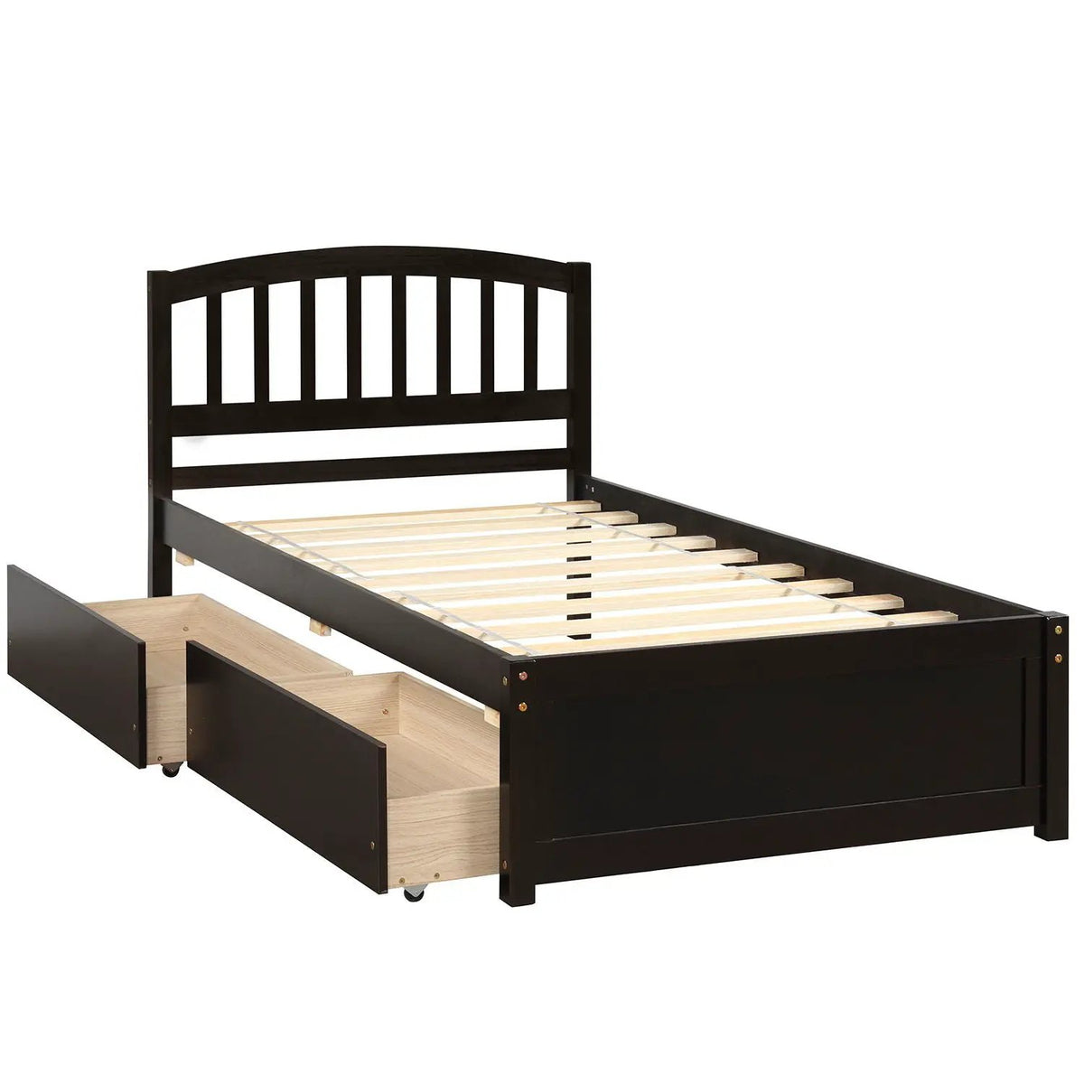 Platform Storage Bed | Wood Frame | Two Drawers | Headboard And Footboard