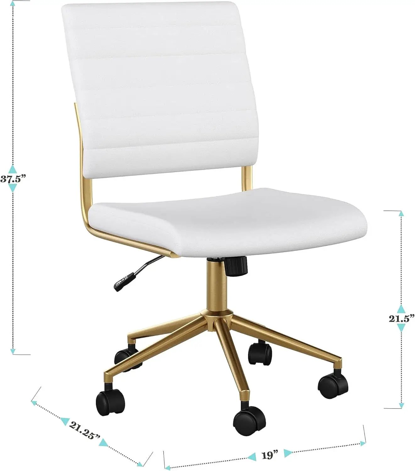 White Faux Leather Armless Swivel Chair Brass Frame from PriceLows™