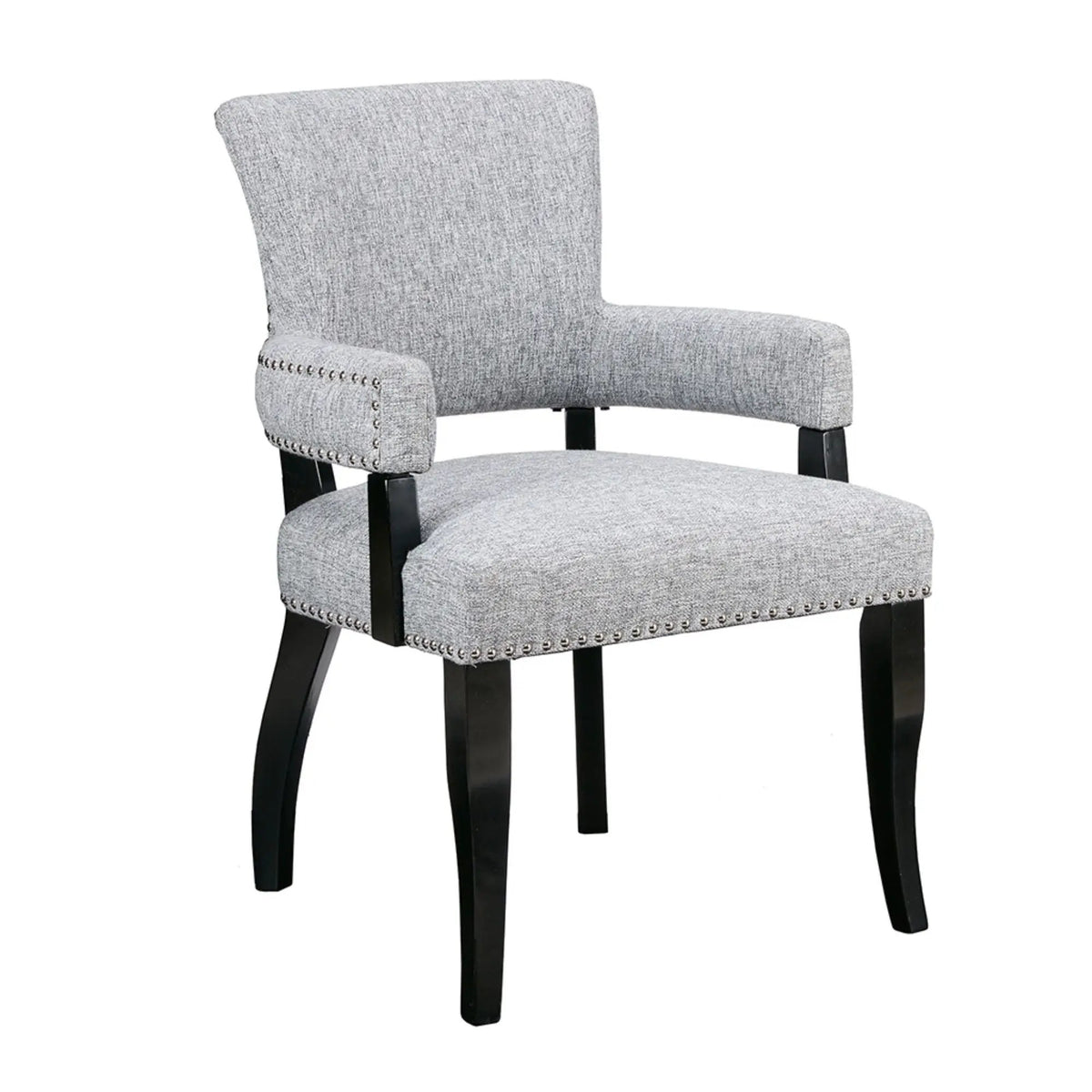 Arm Dining Chair | Brass Nail Head Detailing | Rubberwood And Solid Wood | High-Density Foam