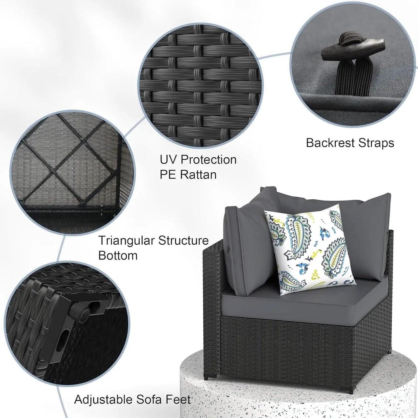 5 Piece Patio Furniture Set Waterproof Rattan Grey Cushions from PriceLows™