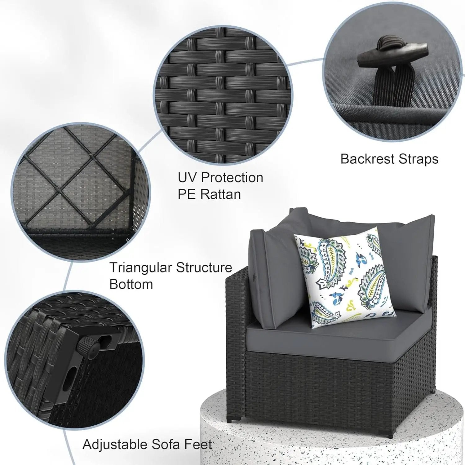 Grey 5 Piece Outdoor Patio Sectional Set With Ottoman from PriceLows™