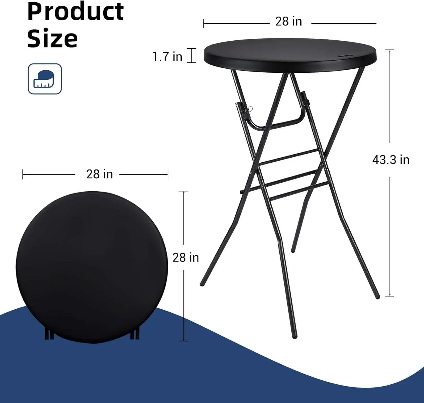 Black Twenty EightIn High Top Foldable Removable Locking Legs Cocktail Table from PriceLows™