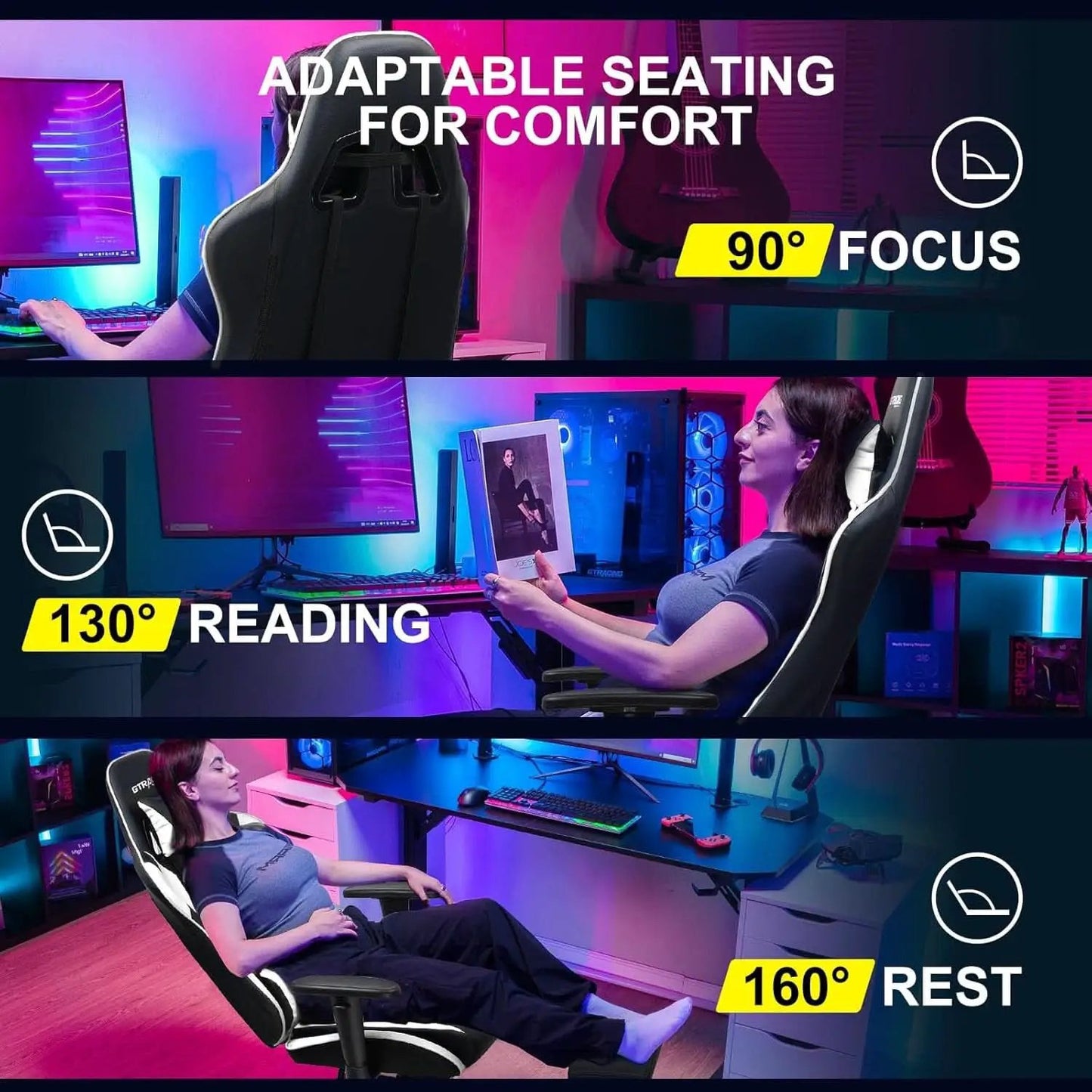 White Ergonomic Gaming Chair With Footrest And Height Adjustable from PriceLows™