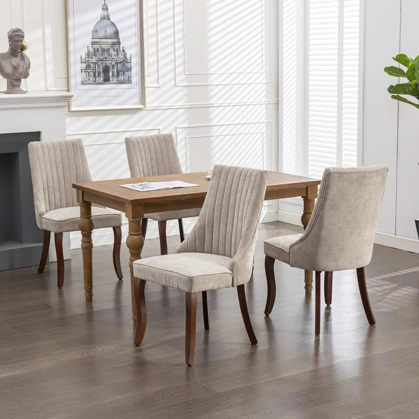 Velvet Dining Chairs Set of 4 Beige With Curved Wood Legs from PriceLows™