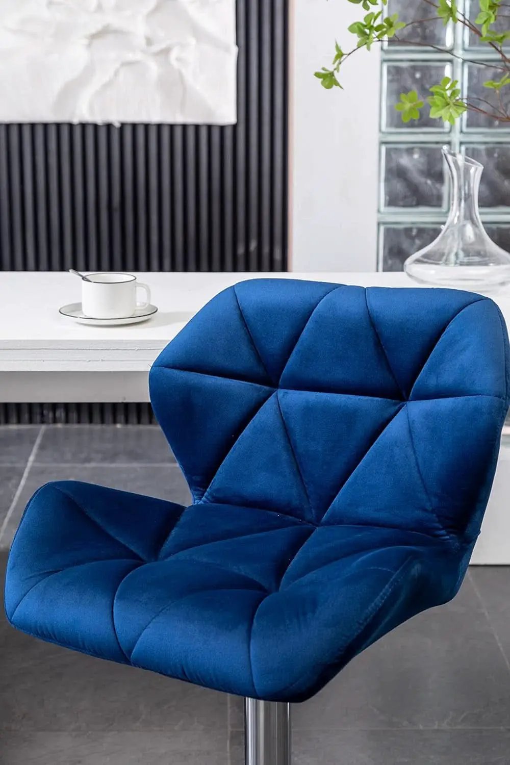 Velvet Diamond Tufted Swivel Barstools Blue Adjustable Height Set of 2 from PriceLows™