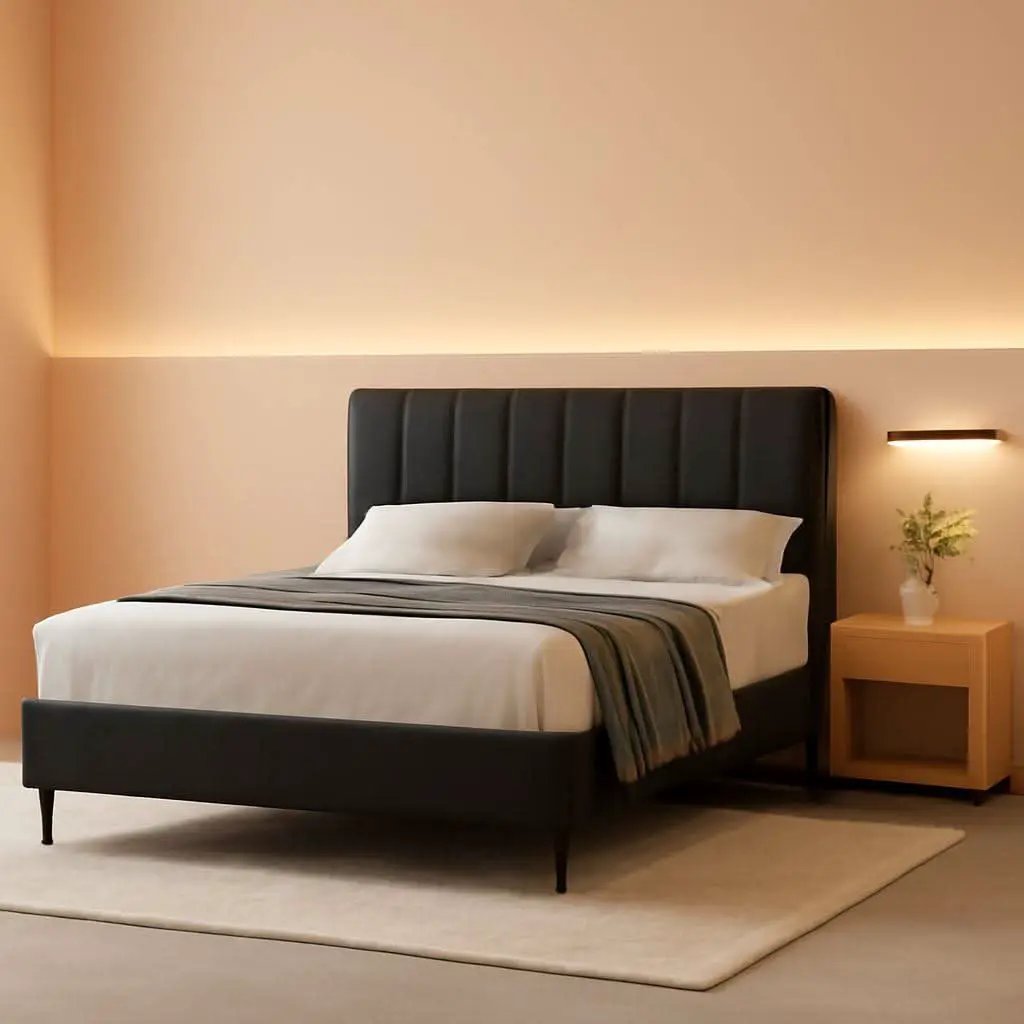 Black Floating Full Bed Frame With Storage Headboard from PriceLows™