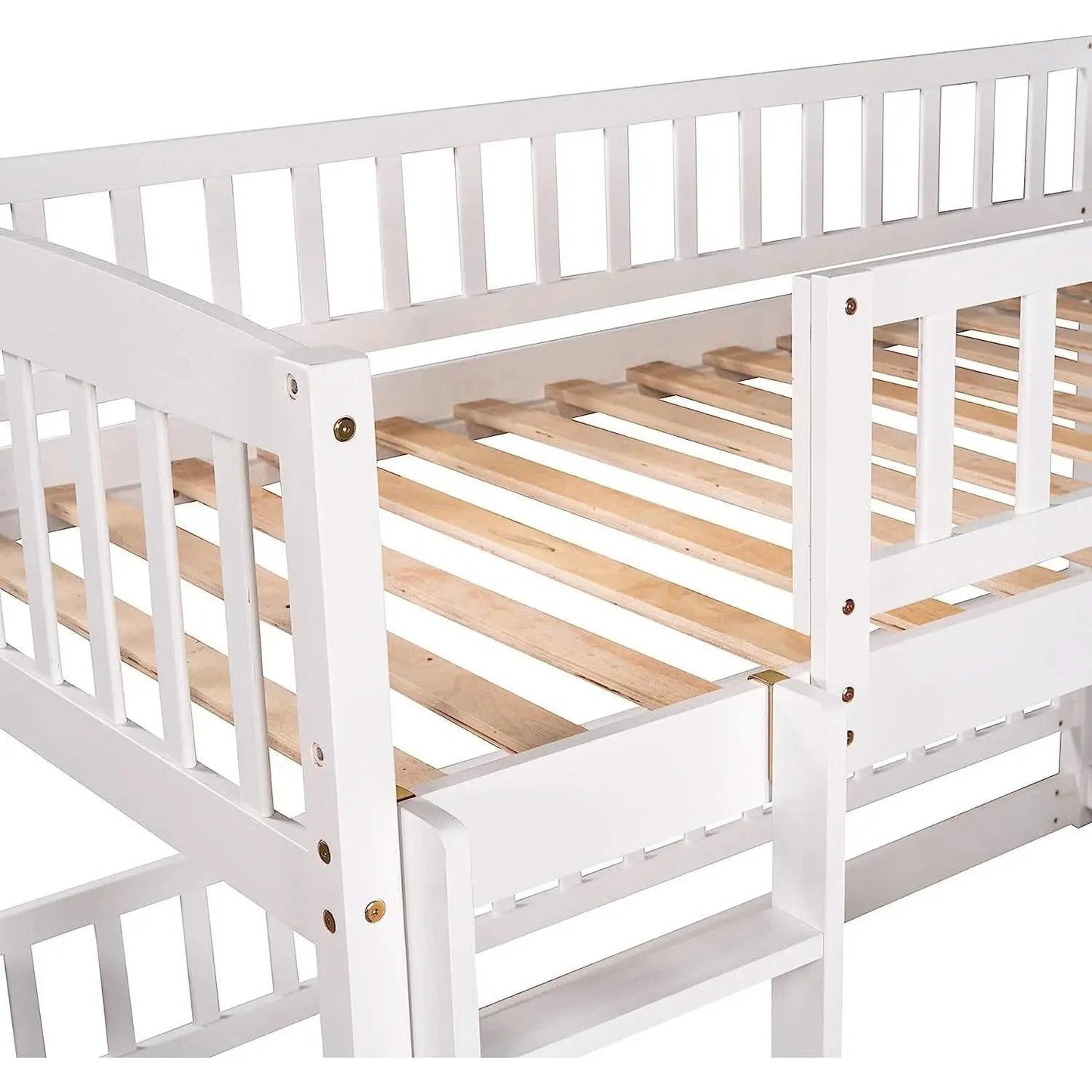 Twin Low Bunk Bed With Openable Fence And Slide White from PriceLows™