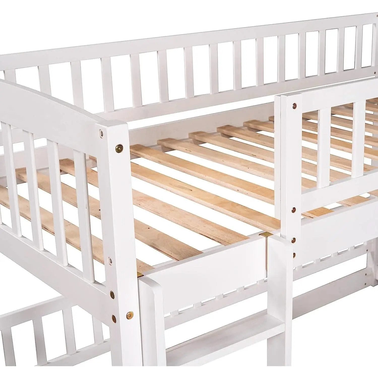 Twin Low Bunk Bed With Openable Fence And Slide White from PriceLows™
