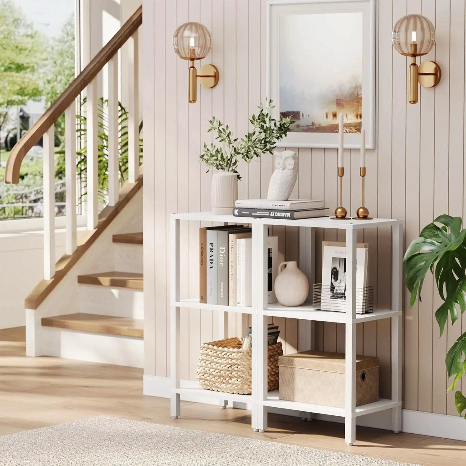 Six Tier Tall White Bookshelf For Small Spaces Living Room from PriceLows™