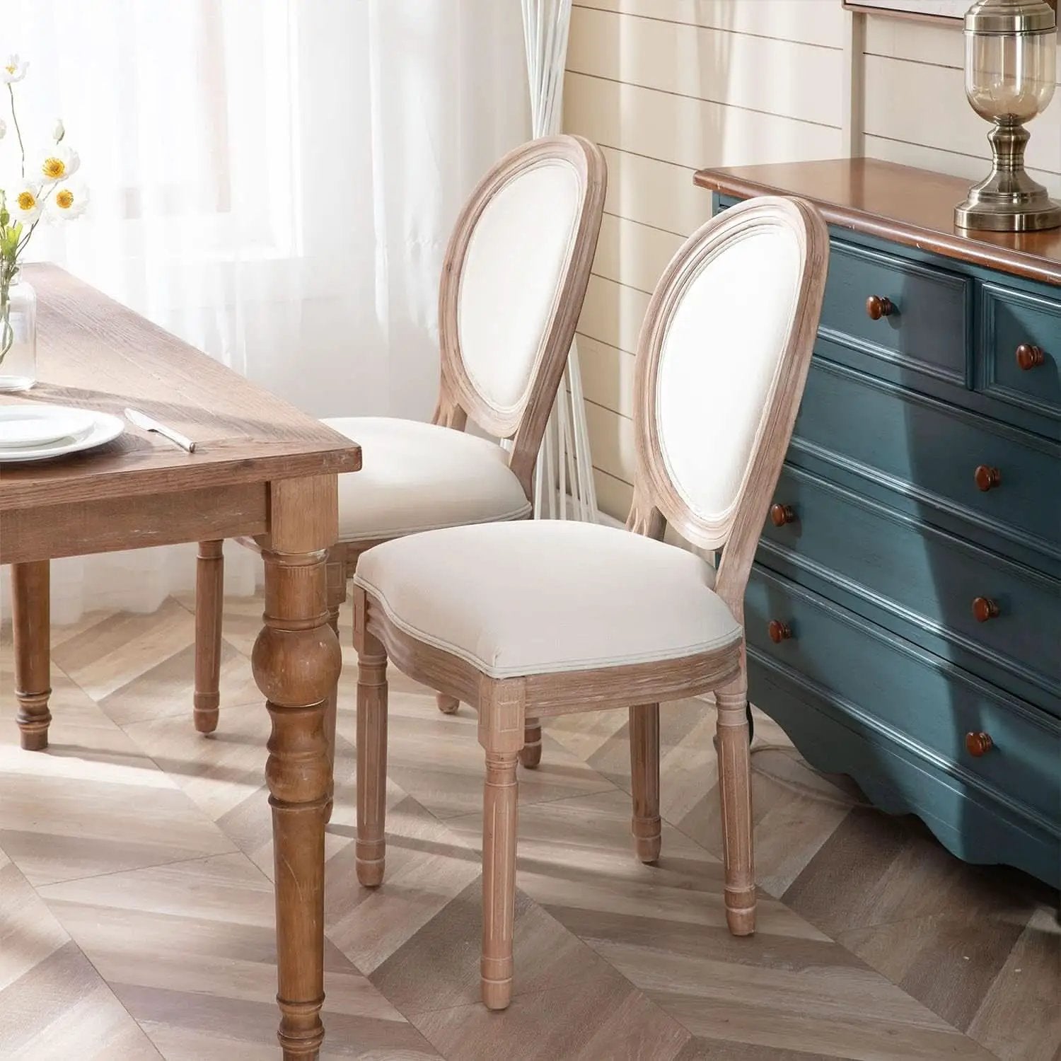 French Country Dining Chairs Beige Upholstered Set Of 6 from PriceLows™