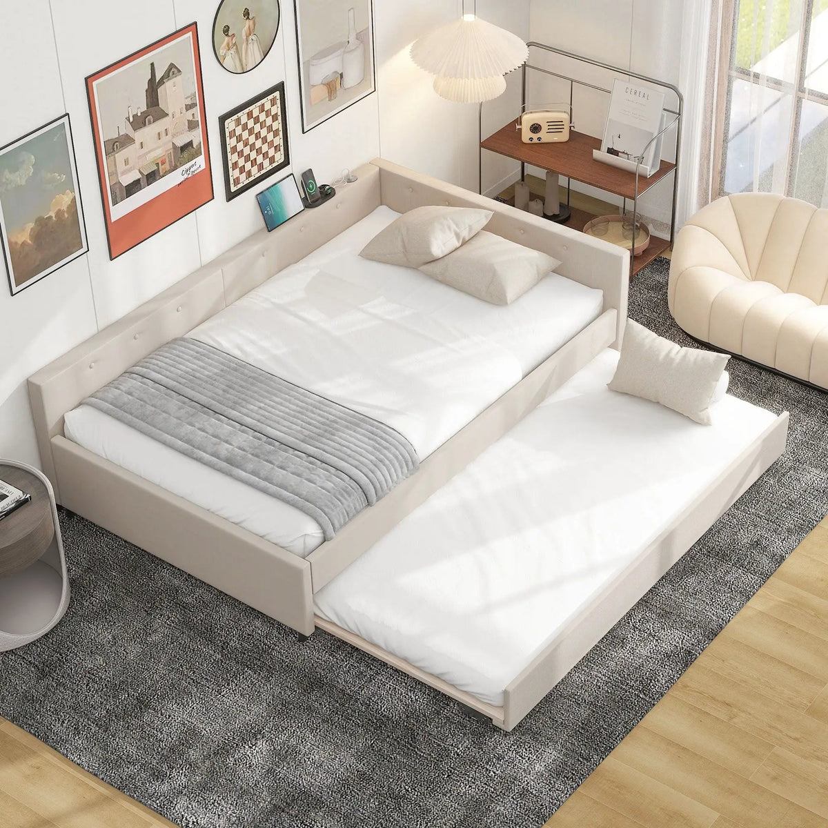 Upholstered Platform Bed | USB Ports | Space-Saving Design | 80.3 Inch Length