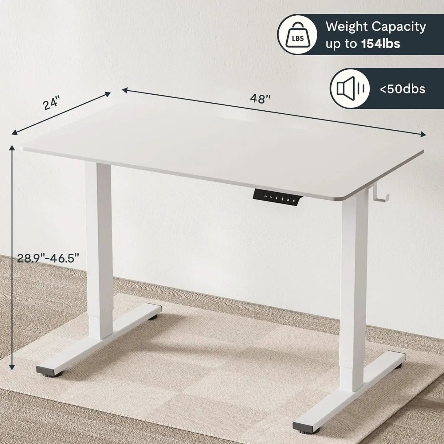 EN1 Electric Standing Desk 48x24 Inches White Frame from PriceLows™