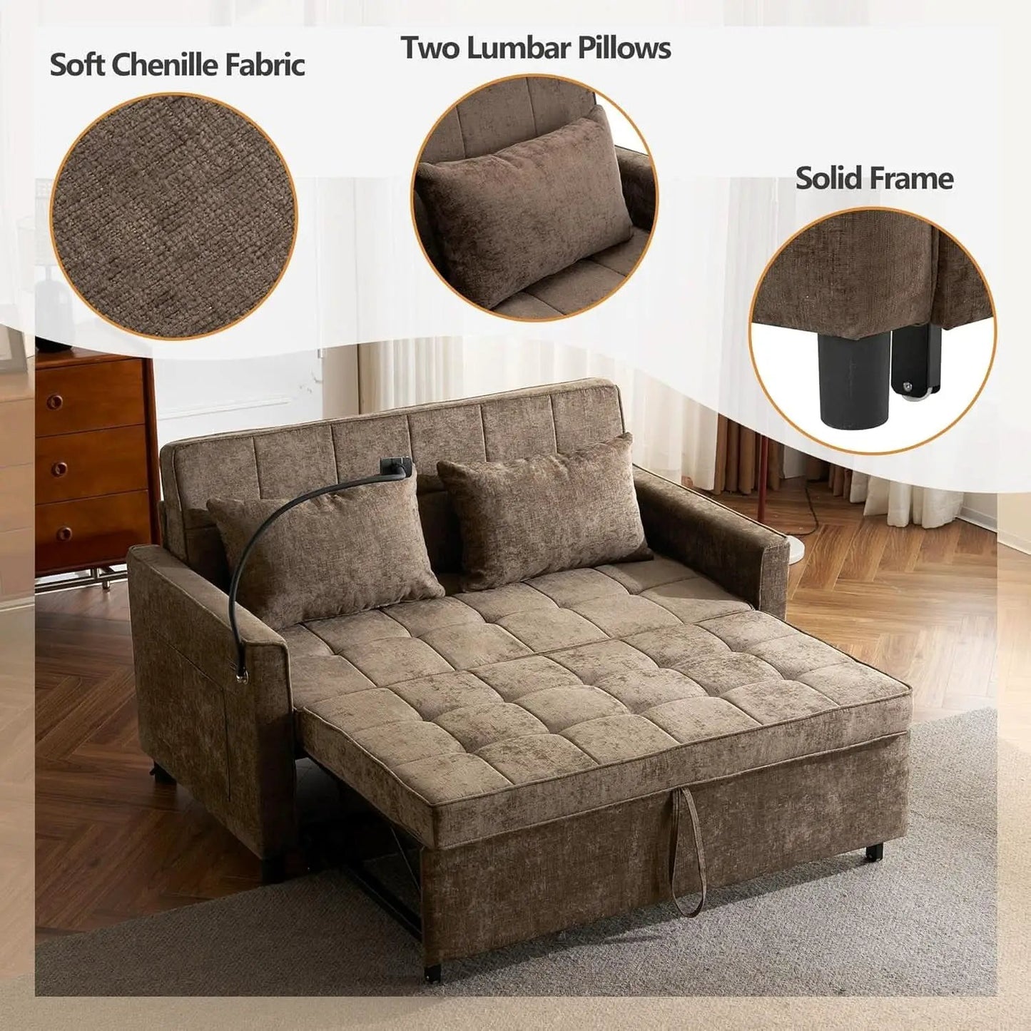 Premium Grade Ultra Chenille Sleeper Sofa With USB Ports from PriceLows™