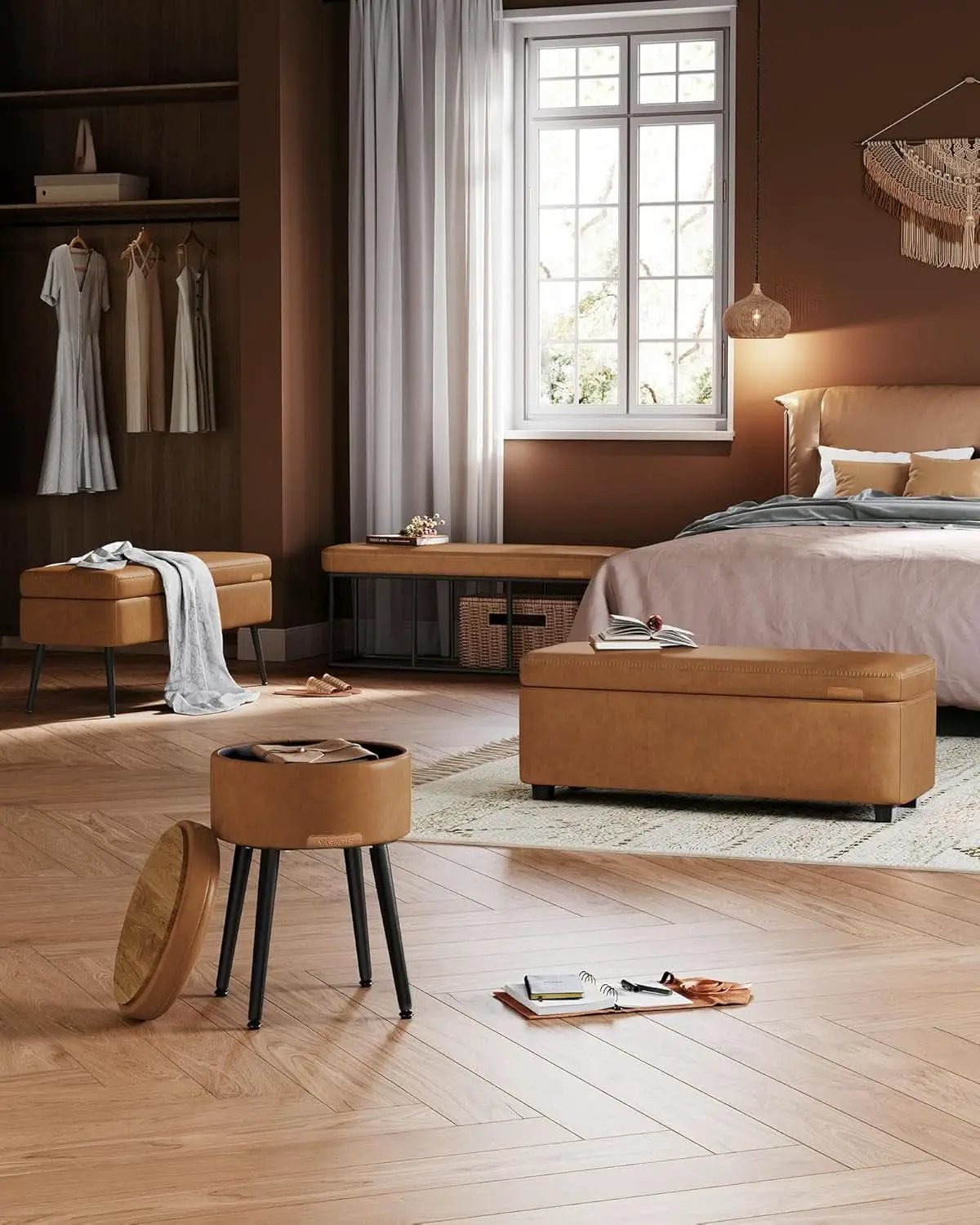 Caramel Brown 25 Gallon Large Capacity Storage Ottoman from PriceLows™