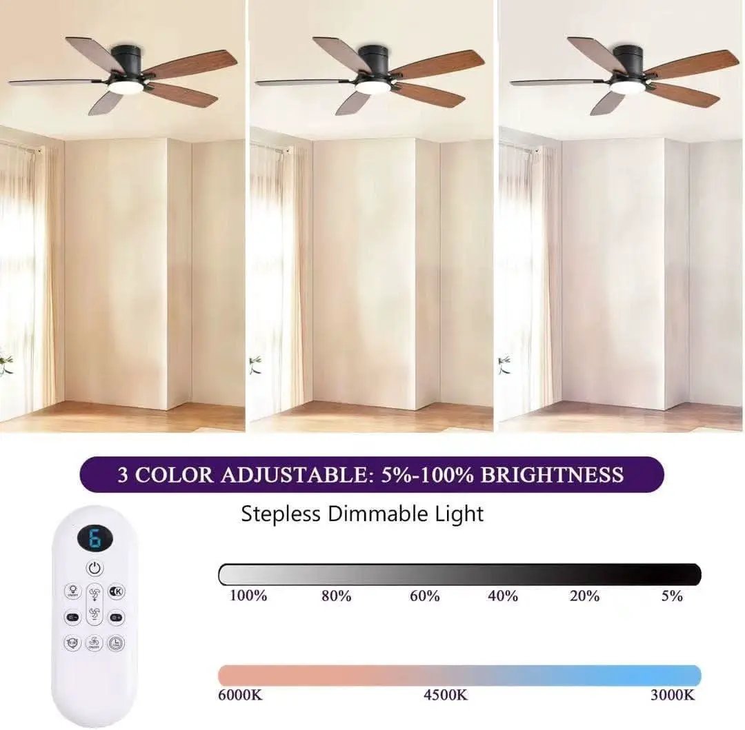 52 Inch Dimmable LED Ceiling Fan Flush Mount Efficient from PriceLows™