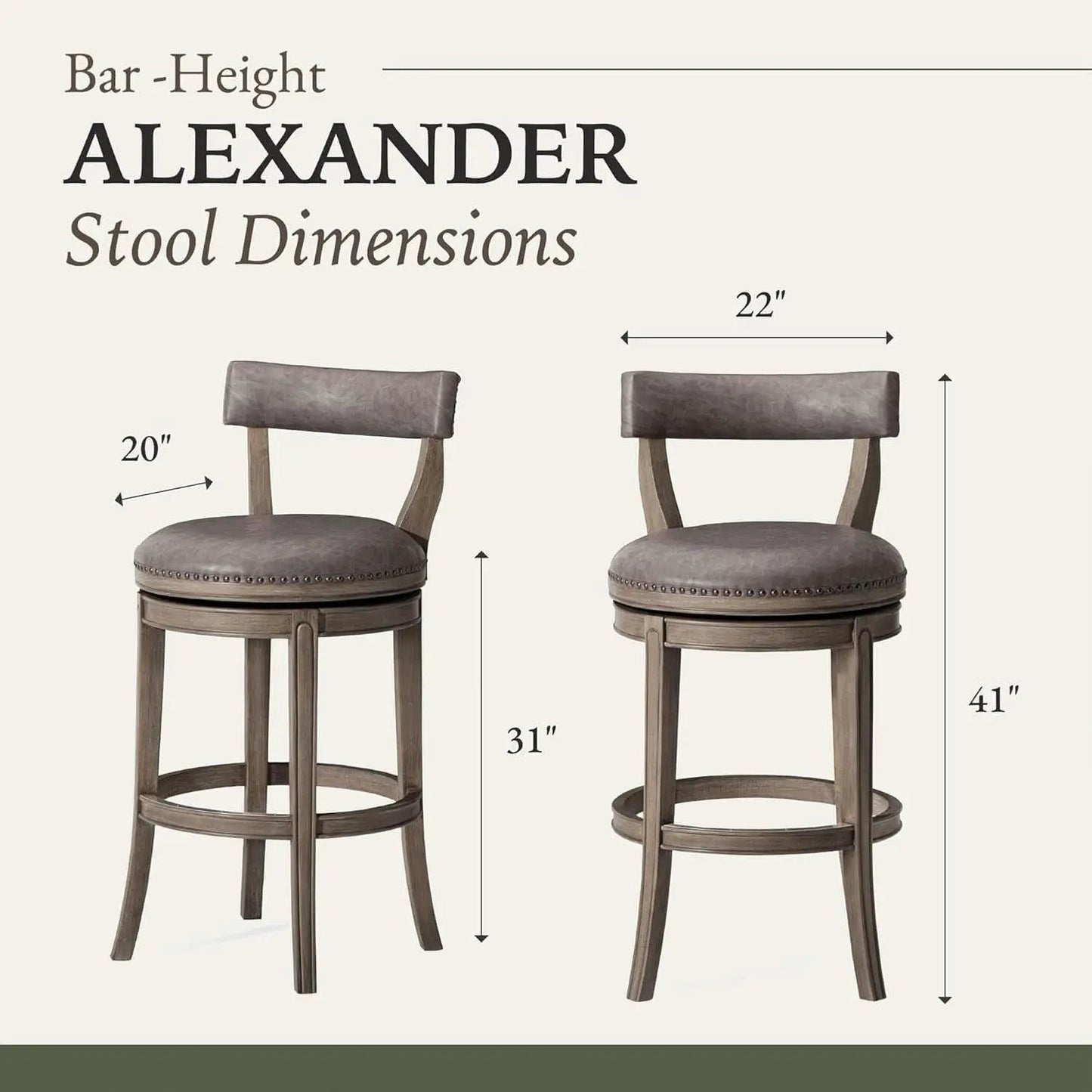 Alexander 31 Inch Rotating Bar Stool Reclaimed Oak Finish Vegan Leather Seat from PriceLows™