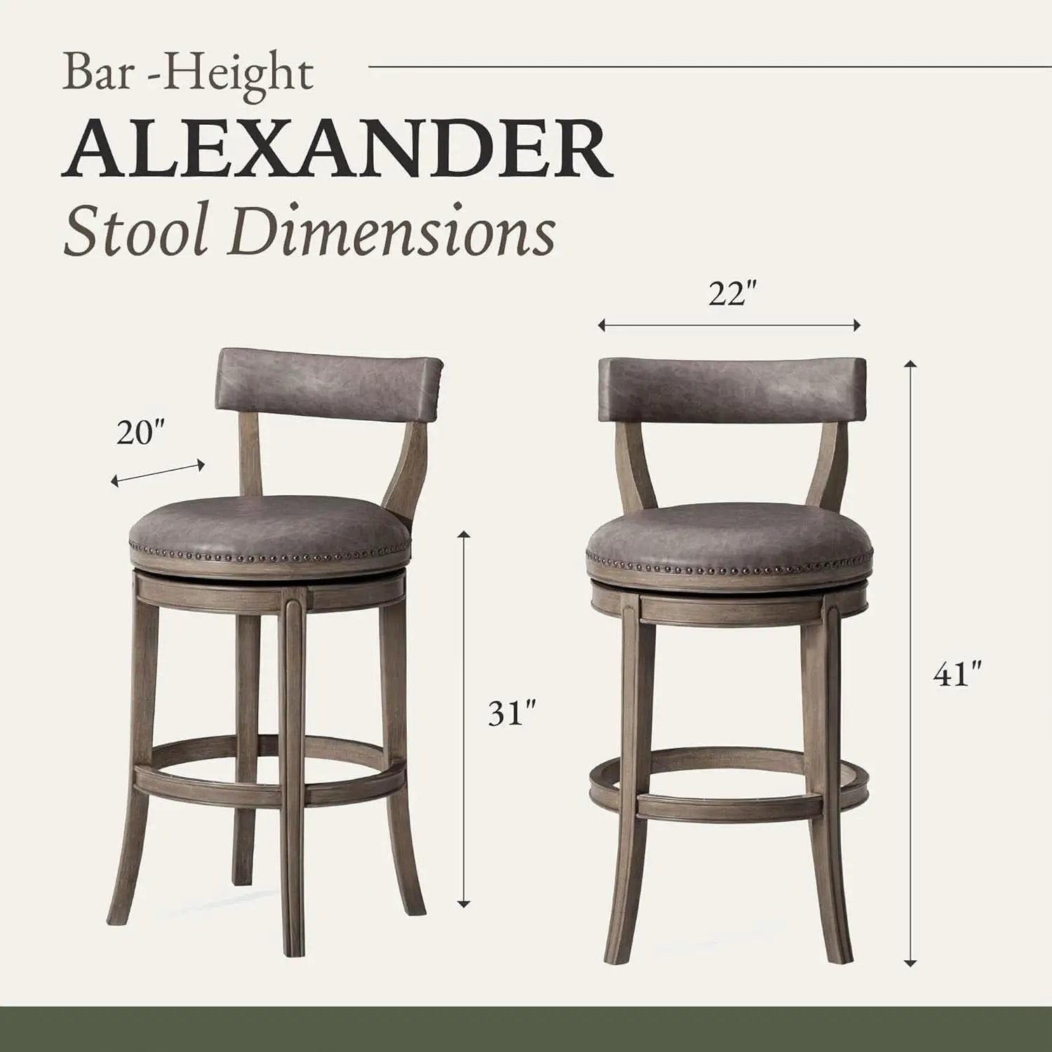 Alexander 31 Inch Rotating Bar Stool Reclaimed Oak Finish Vegan Leather Seat from PriceLows™