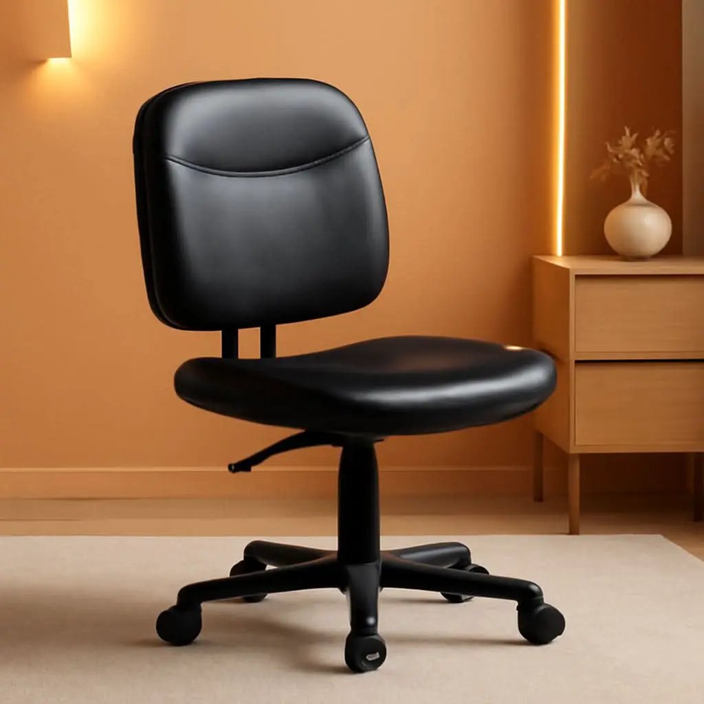 Armless Ergonomic Office Chair Black PU Leather Swivel from PriceLows™
