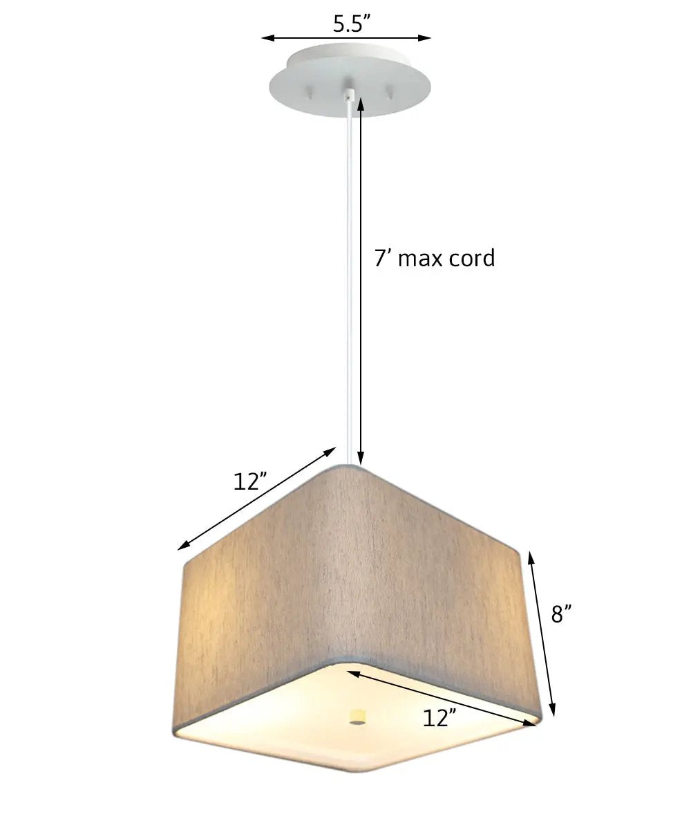 2 Light Pendant | 12 Inch Square | Oatmeal Drum Shade | White Cord