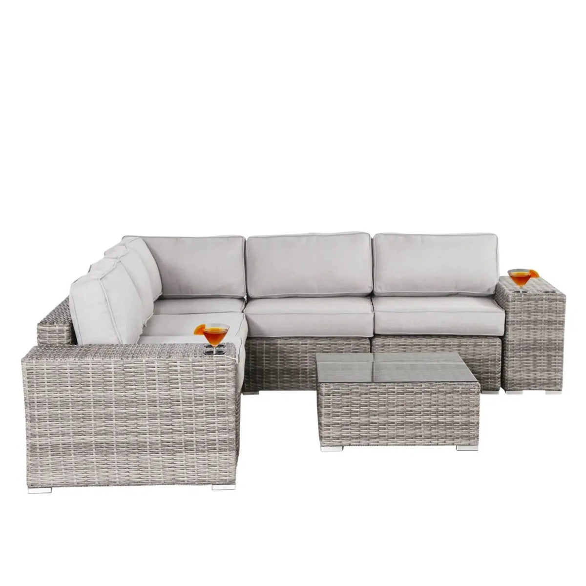 Patio Rattan Sectional Set | Half-Round HDPE Wicker | Rustproof Aluminum Frame | Fully Assembled