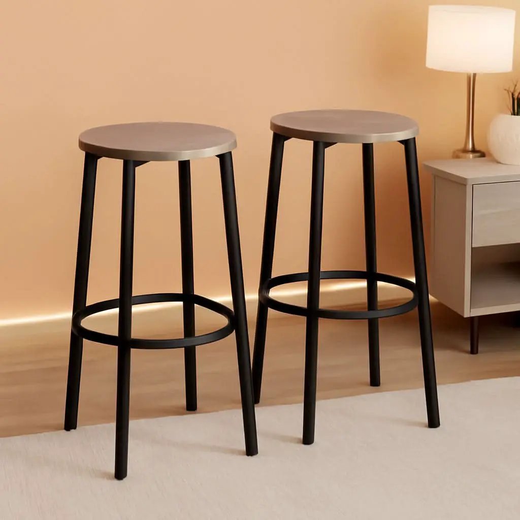 Greige Bar Stools Set Of 2 11.8 Inch Square Seats With Footrest from PriceLows™