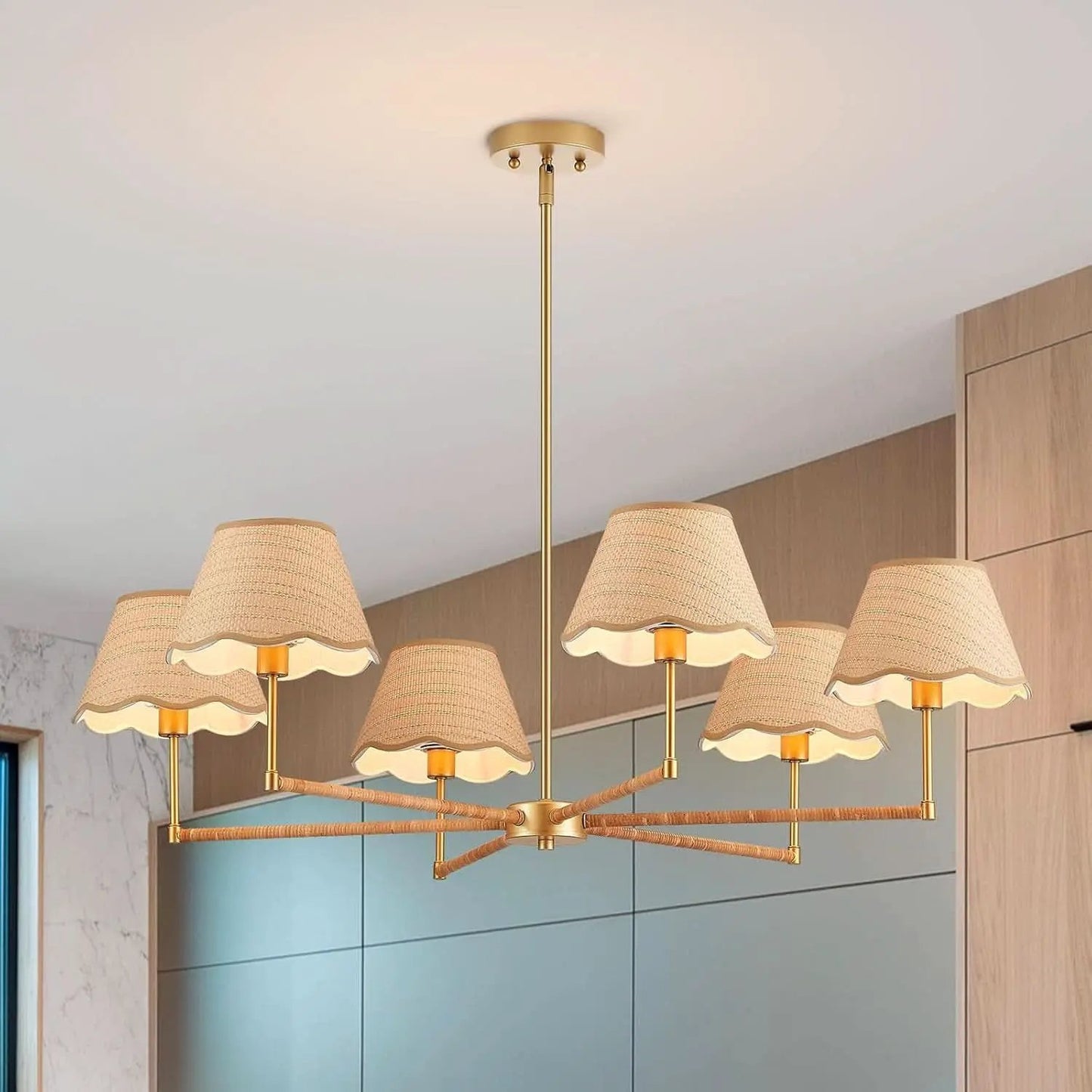39 Inch Boho Rattan Chandelier Pendant Light 6 Lights from PriceLows™