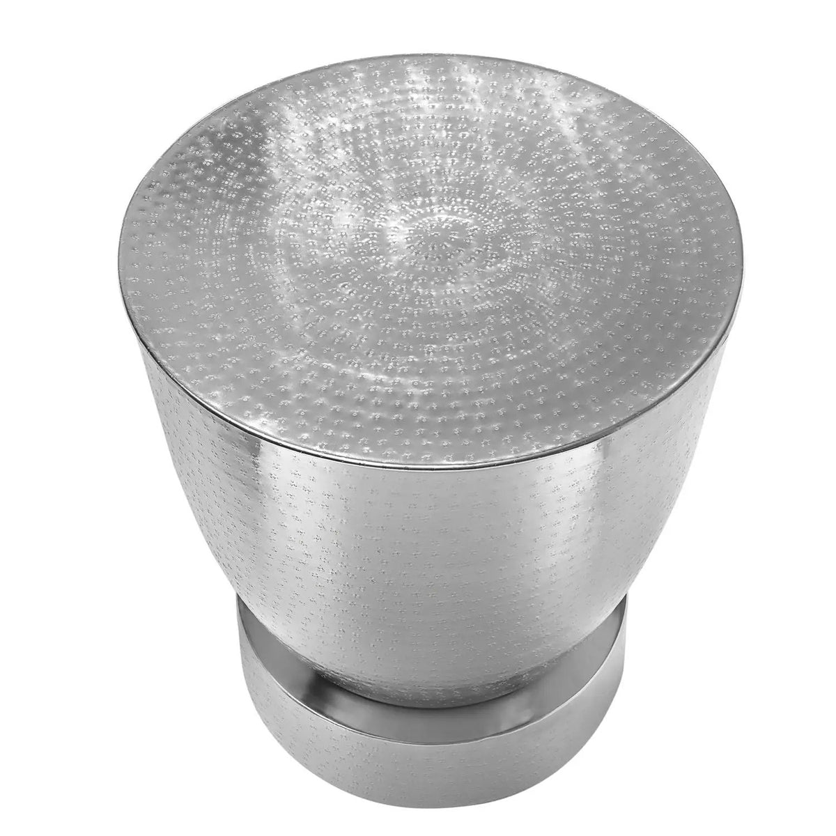 Drum Accent Side Table | Hammered Metal | Boho Glam Design | 22 Inch Height