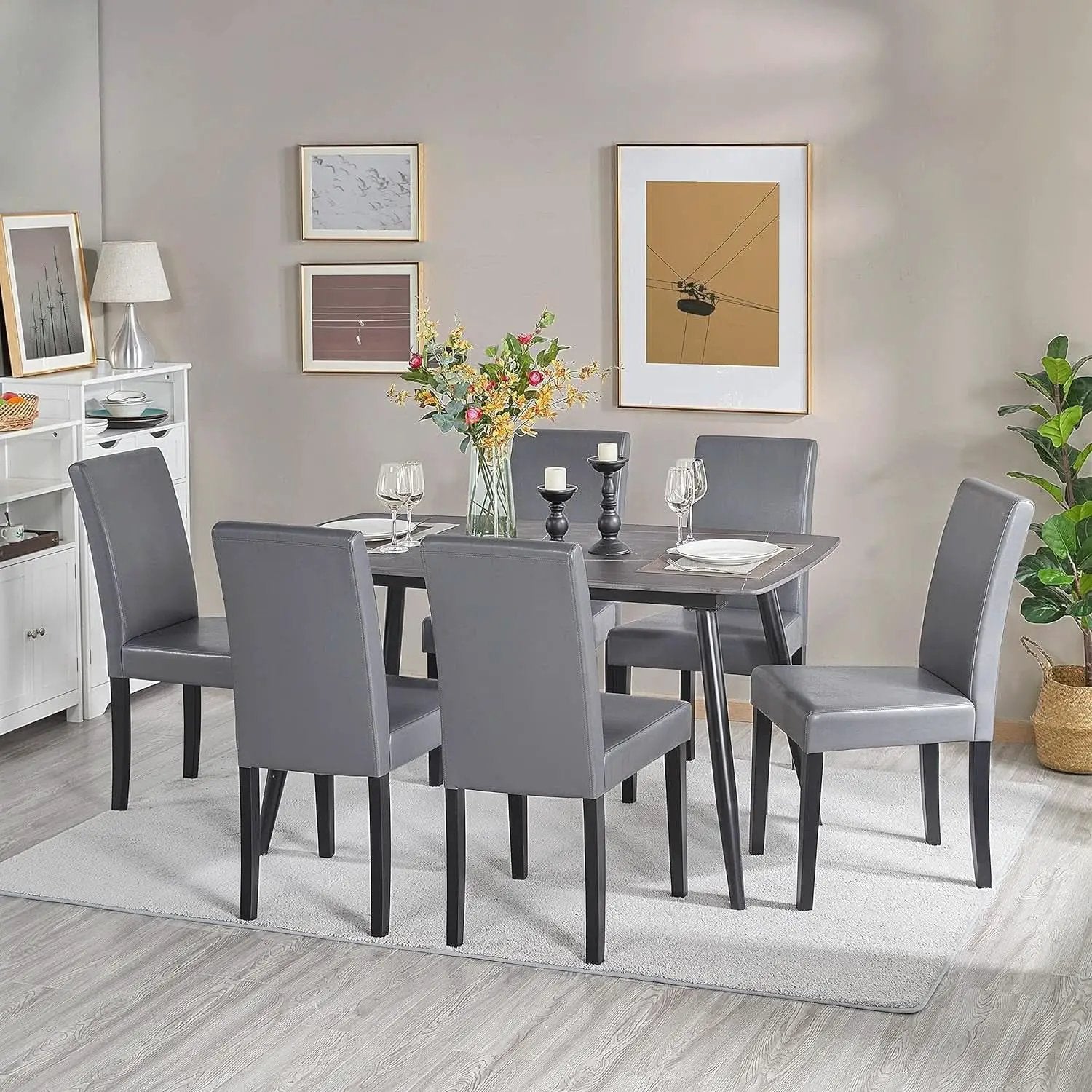 Gray Faux Leather Dining Chairs Set Of 4 With Waterproof Surface from PriceLows™
