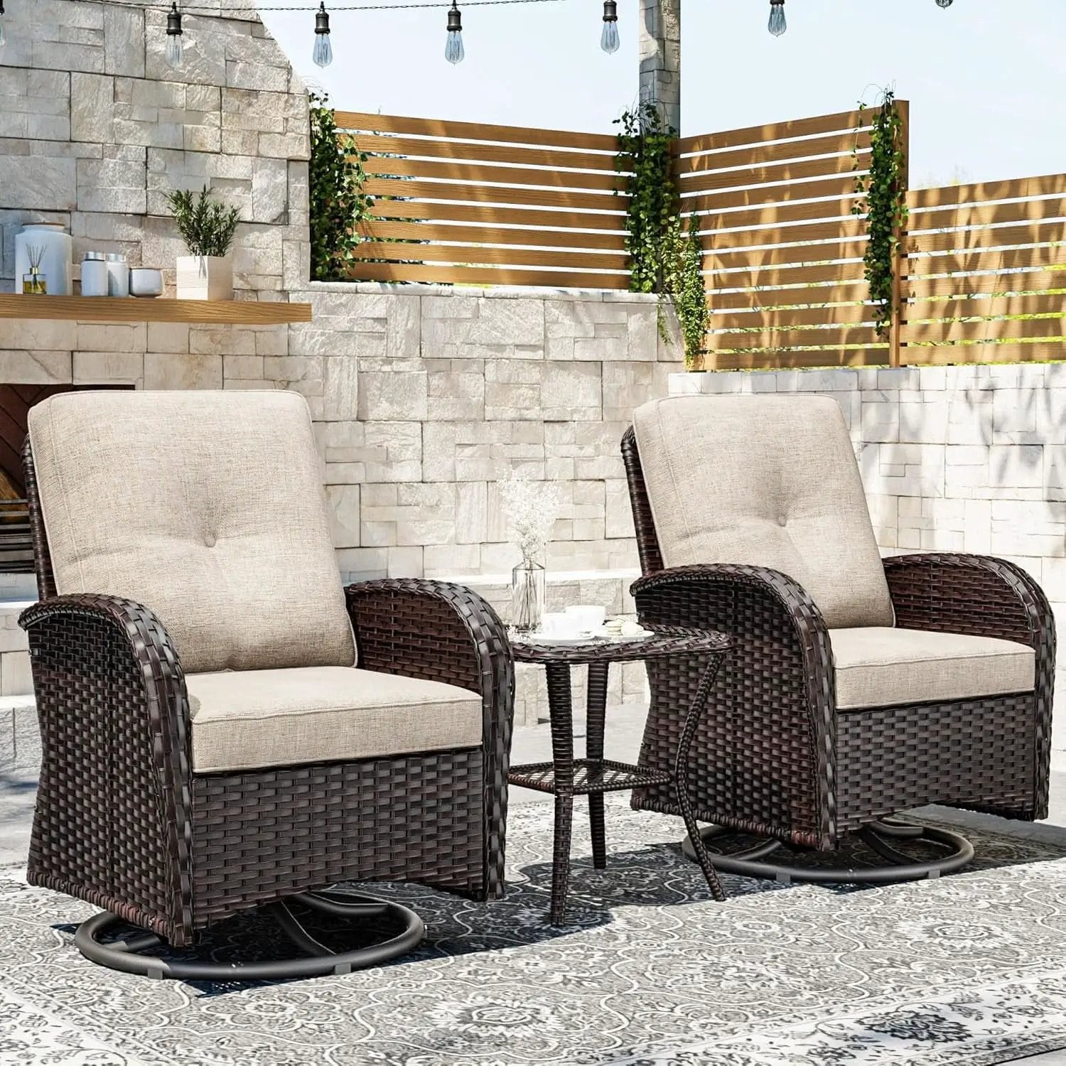 Outdoor Swivel Rocker Chairs 3 Piece Wicker Set Cushioned from PriceLows™