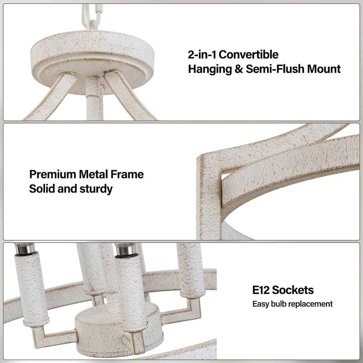 Distressed White 4 Light Farmhouse Chandelier Convertible Mount from PriceLows™