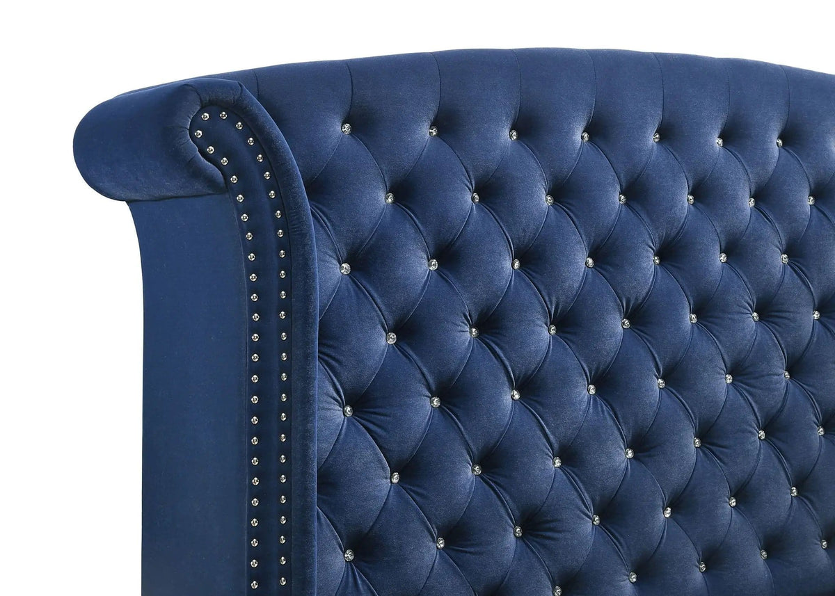 Melody Upholstered Eastern King Wingback Bed Pacific | 96.25 x 86.75 x 66.25 in | Velvet | Blue