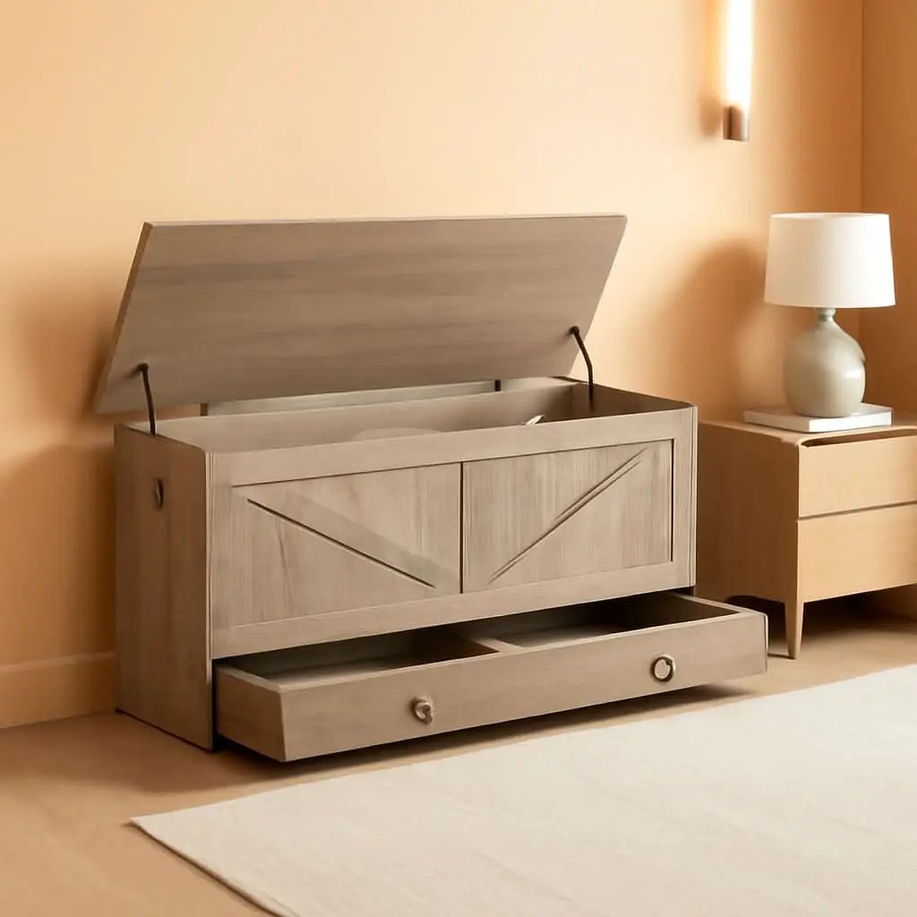 SolidWoodFinish Storage Bench Greige 43Inch Drawer from PriceLows™