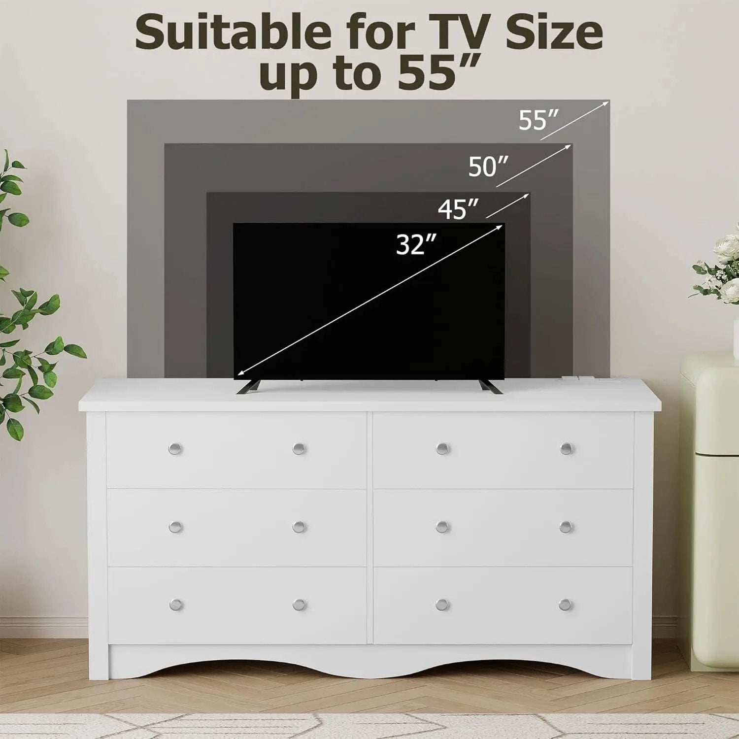 Eggshell WardrobeSystem Six Drawer Dresser With USB Type C Charging from PriceLows™