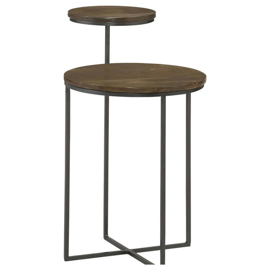 Yael Round Mango Wood Accent Side Table Natural and | 20 x 16 x 28.5 in | Mango Wood & Metal | Gunmetal