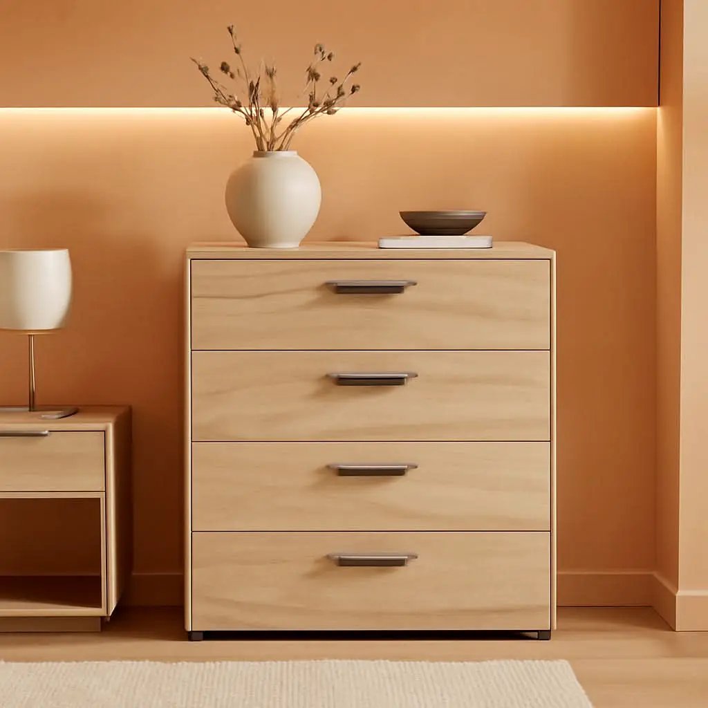 Oak Structure Four Drawer Chest With Silver Bar Handles from PriceLows™