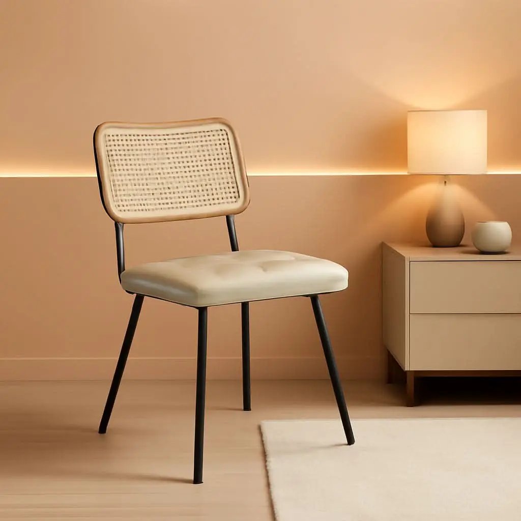 Rattan Dining Chairs Set Of 2 With PU Leather Cushions from PriceLows™