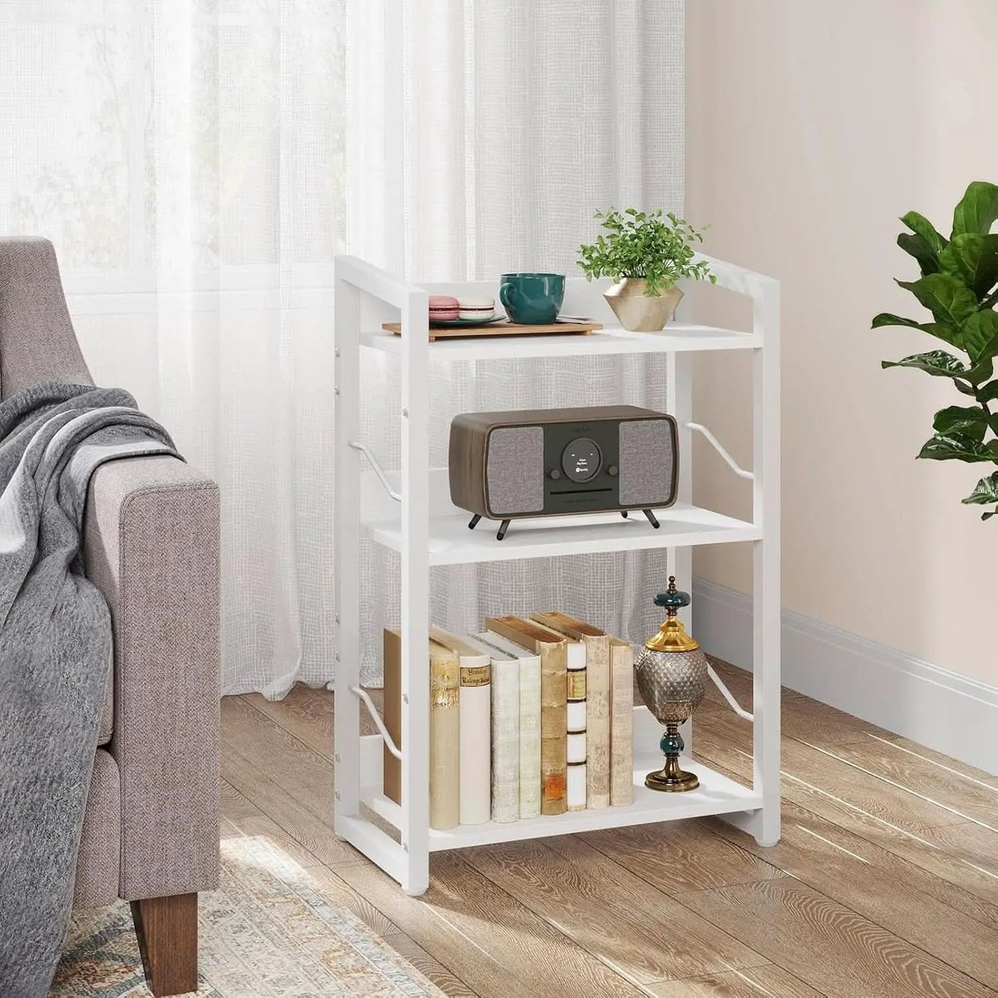White 3 Tier Bookshelf for Small Space Living Room from PriceLows™