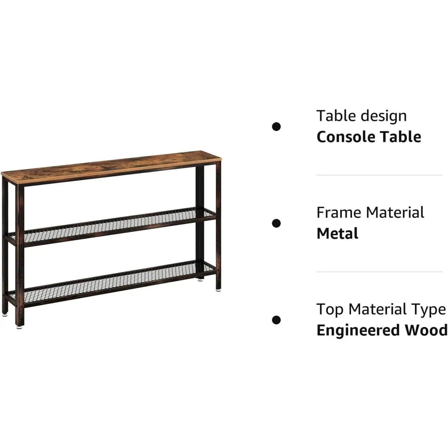 Rustic Console Table 47.25 Inch Long With Mesh Shelves from PriceLows™