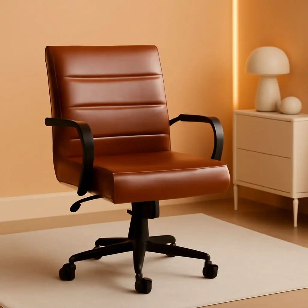Whitney Mid-Back Leather Desk Chair Brown Black Adjustable Height from PriceLows™