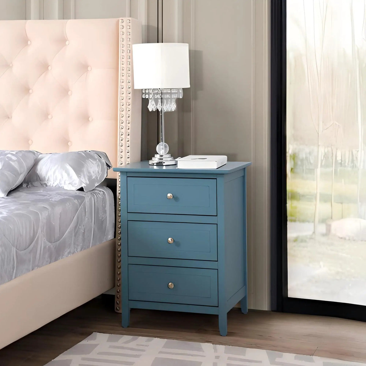 Nightstand | 3 Drawer | Real Wood Veneer | Nickel Hardware