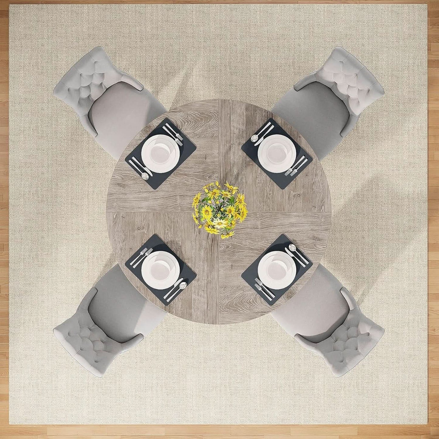 Round Dining Table 47 Inch Wood Farmhouse Grey Kitchen from PriceLows™
