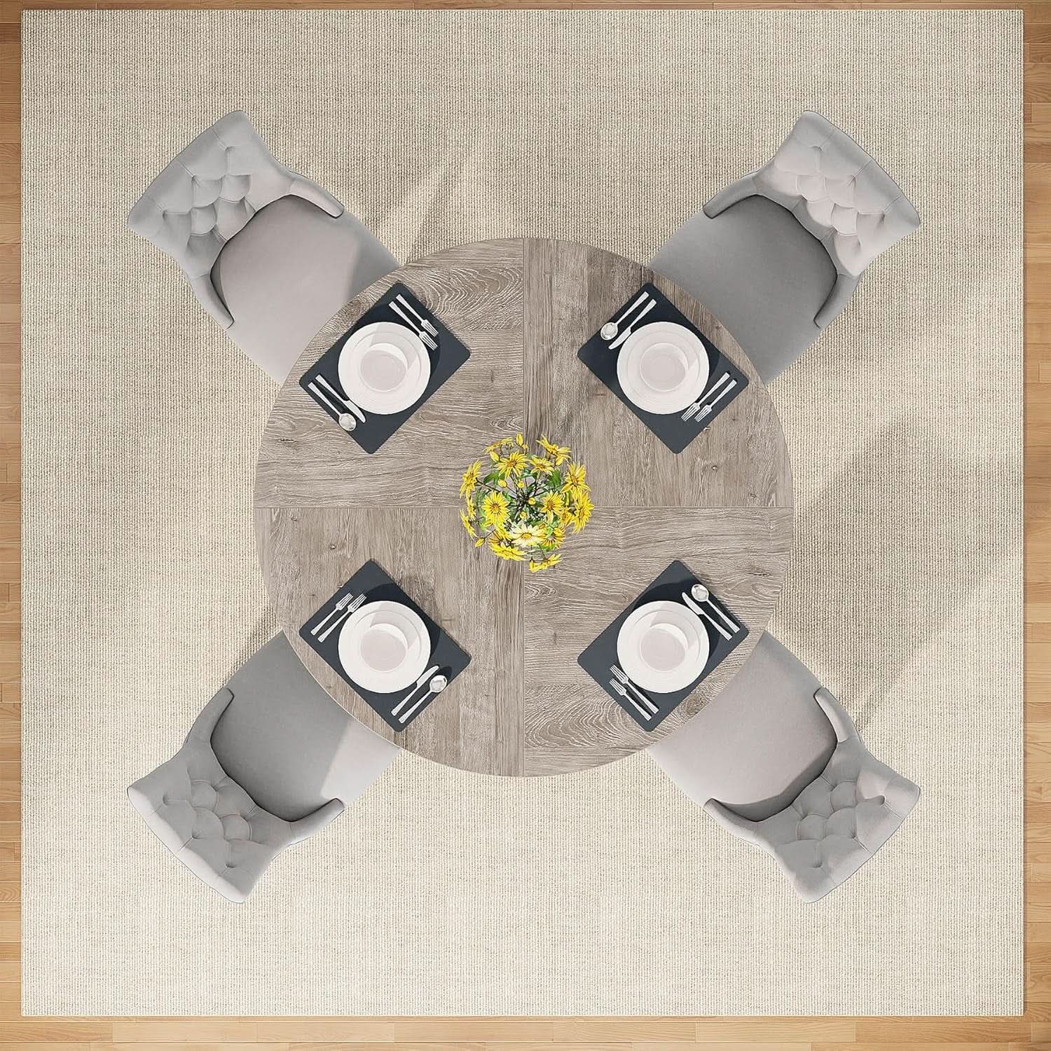 Round Dining Table 47 Inch Wood Farmhouse Grey Kitchen from PriceLows™