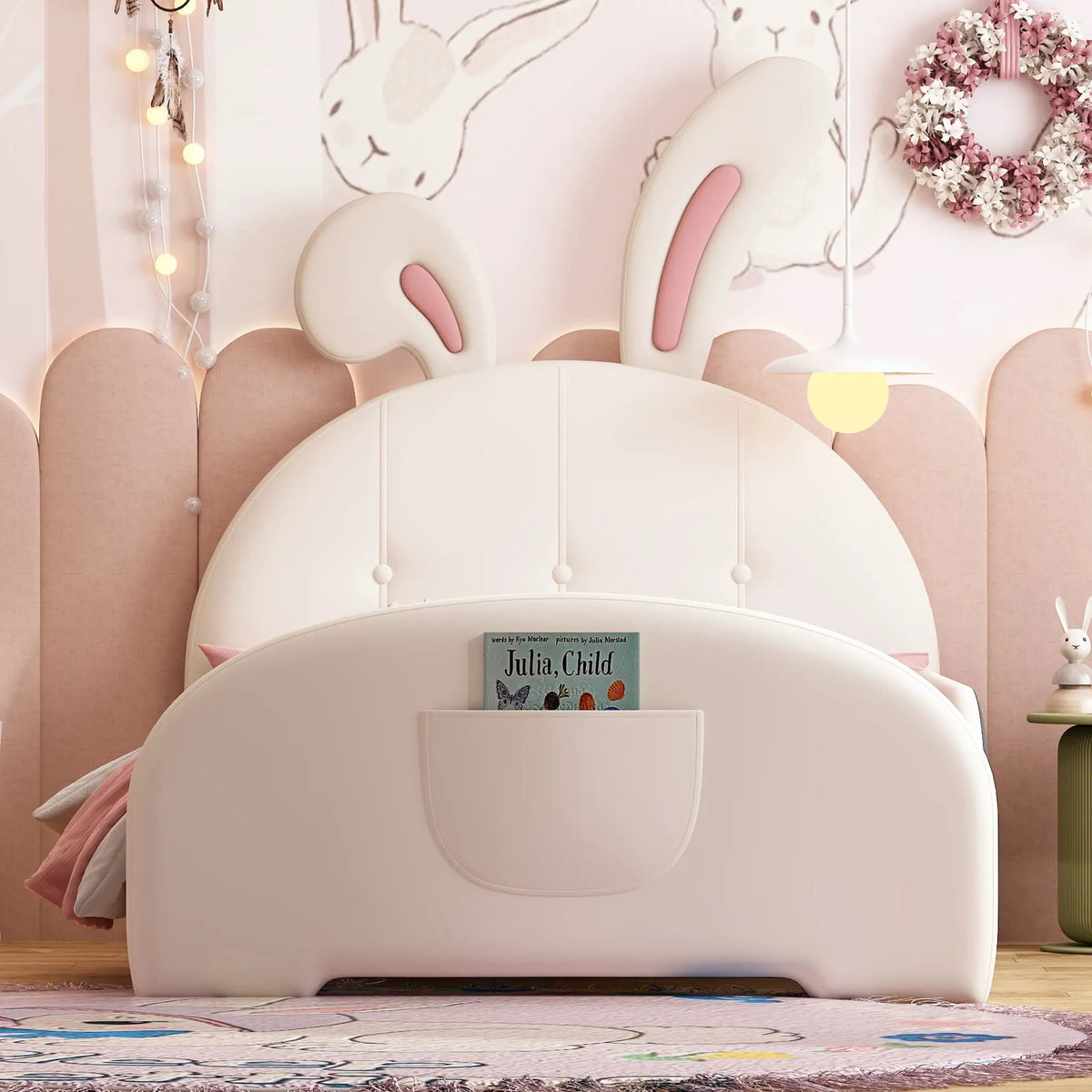 Upholstered Rabbit-Shape Princess Bed | Headboard And Footboard | Humidity Resistant Frame | 51.2 Inch Height