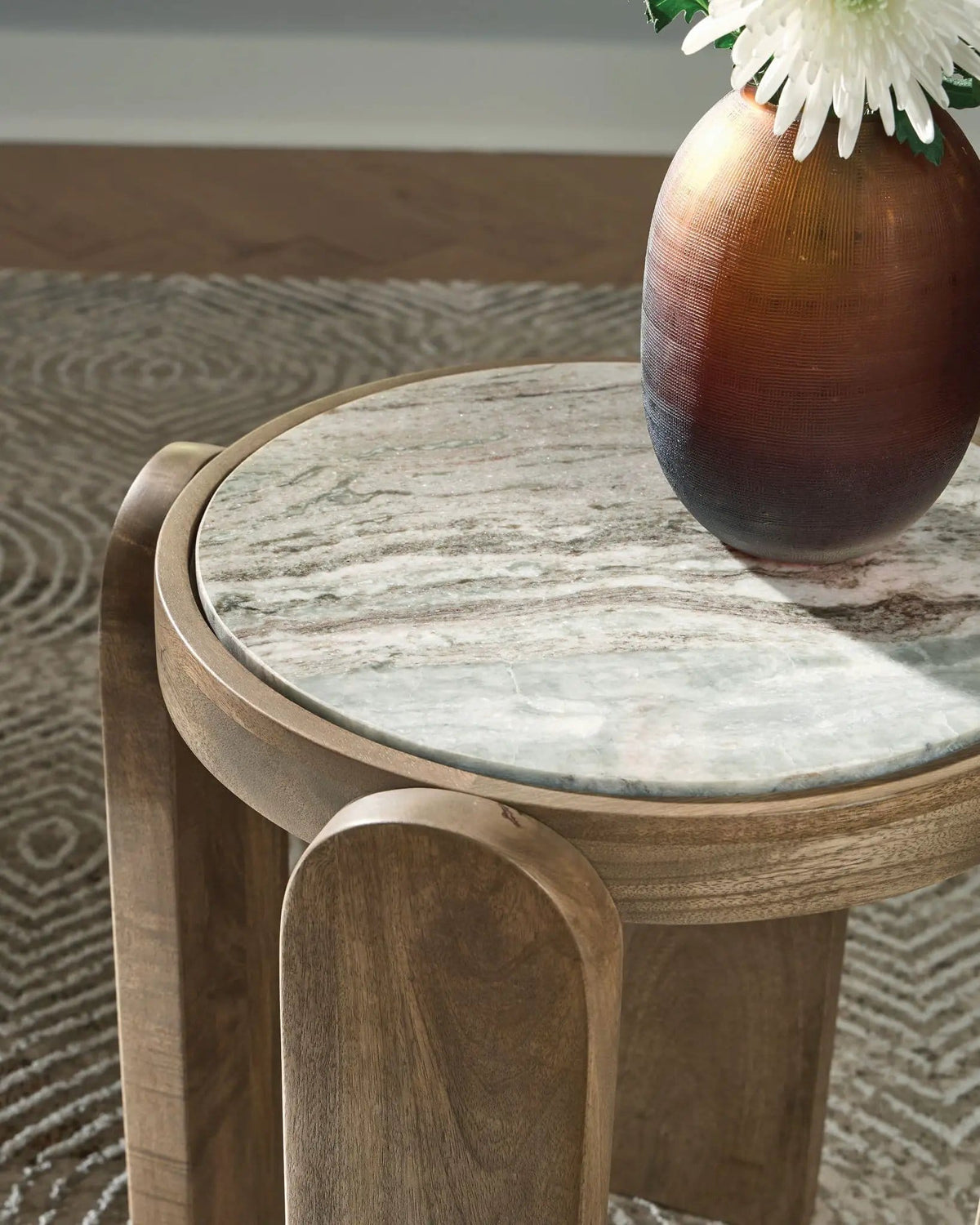 Gavrilley Accent Table | 18.63 x 18.63 x 22.25 in | Mango Wood & Marble | Gray / White / Brown