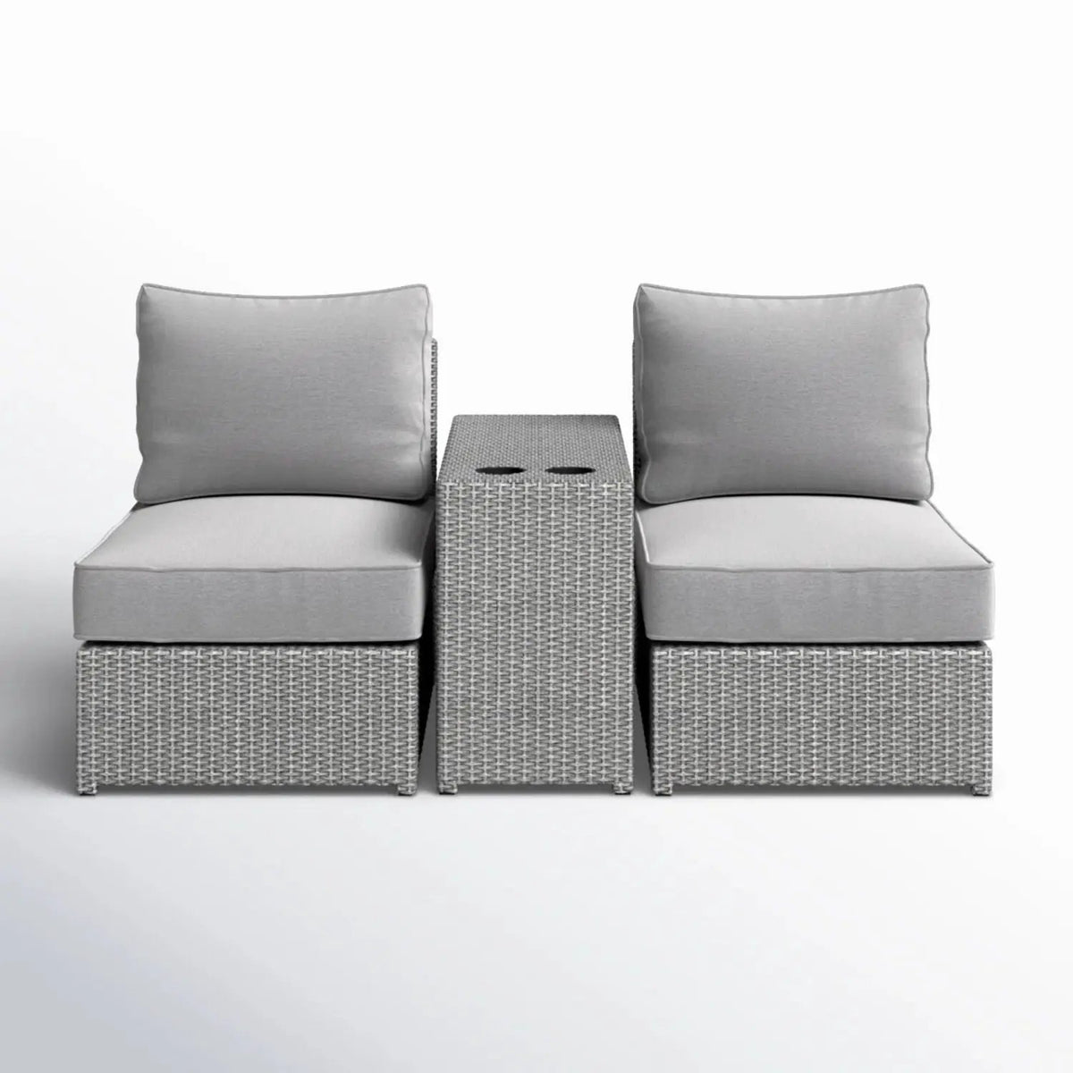 2 Person Wicker Conversation Set | Cushions Included | Integrated Cup Holders | Handwoven HDPE