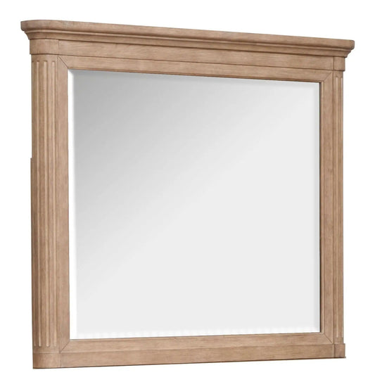 Harmony Heights Landscape Mirror | 3.25 x 44 x 37.38 in | Oak Veneer & Faux Leather | Belgium Wheat