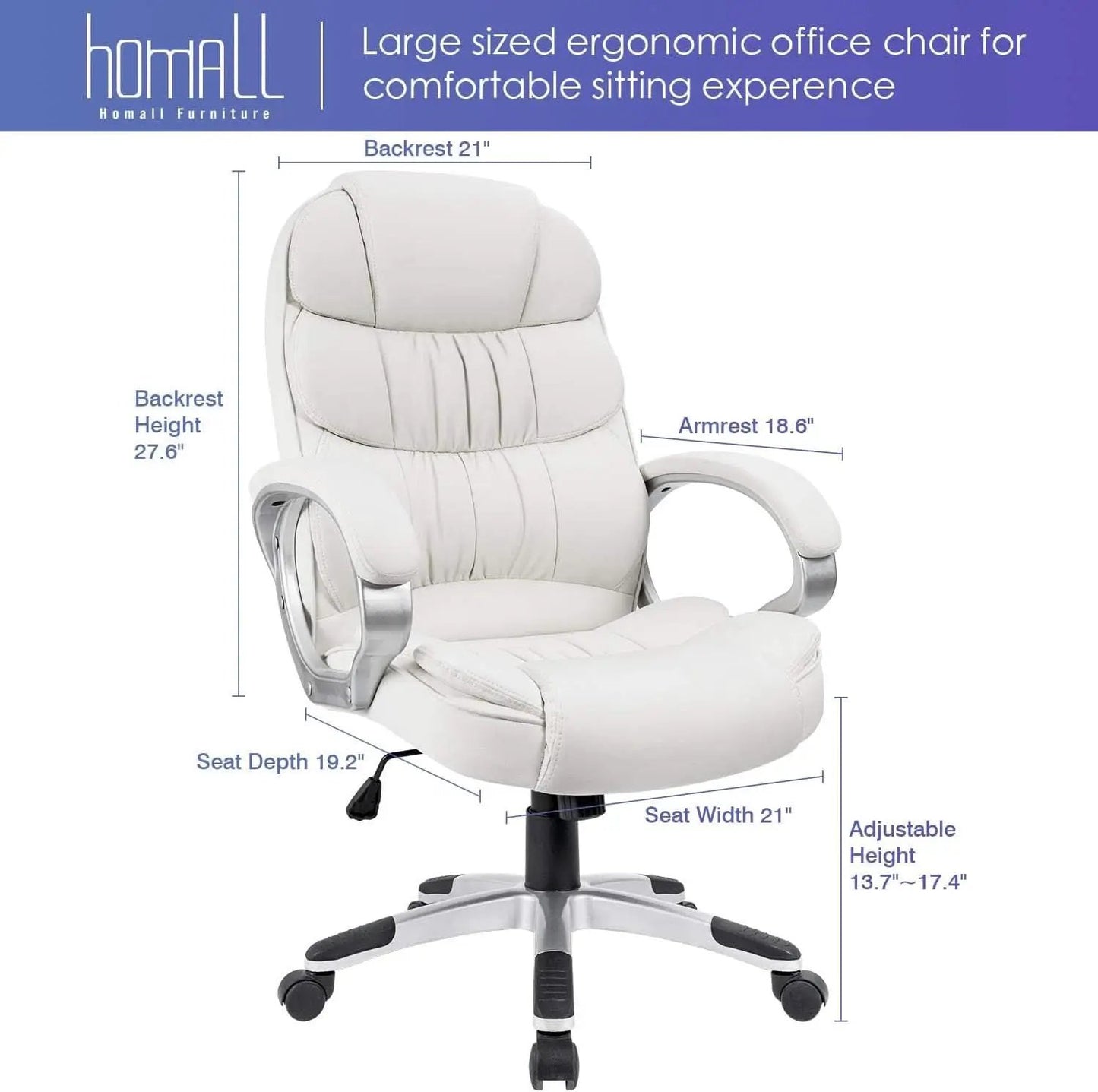 White High Back Office Chair With Adjustable Height from PriceLows™