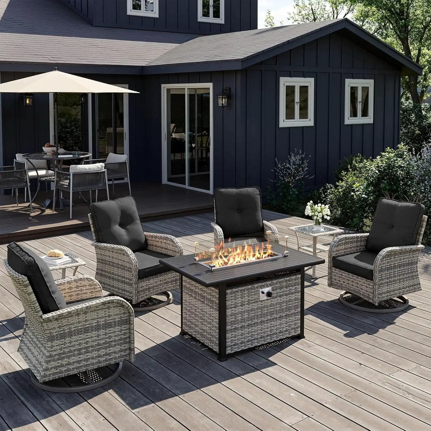 Outdoor Patio Wicker Rattan Swivel Rocking Chair Set from PriceLows™