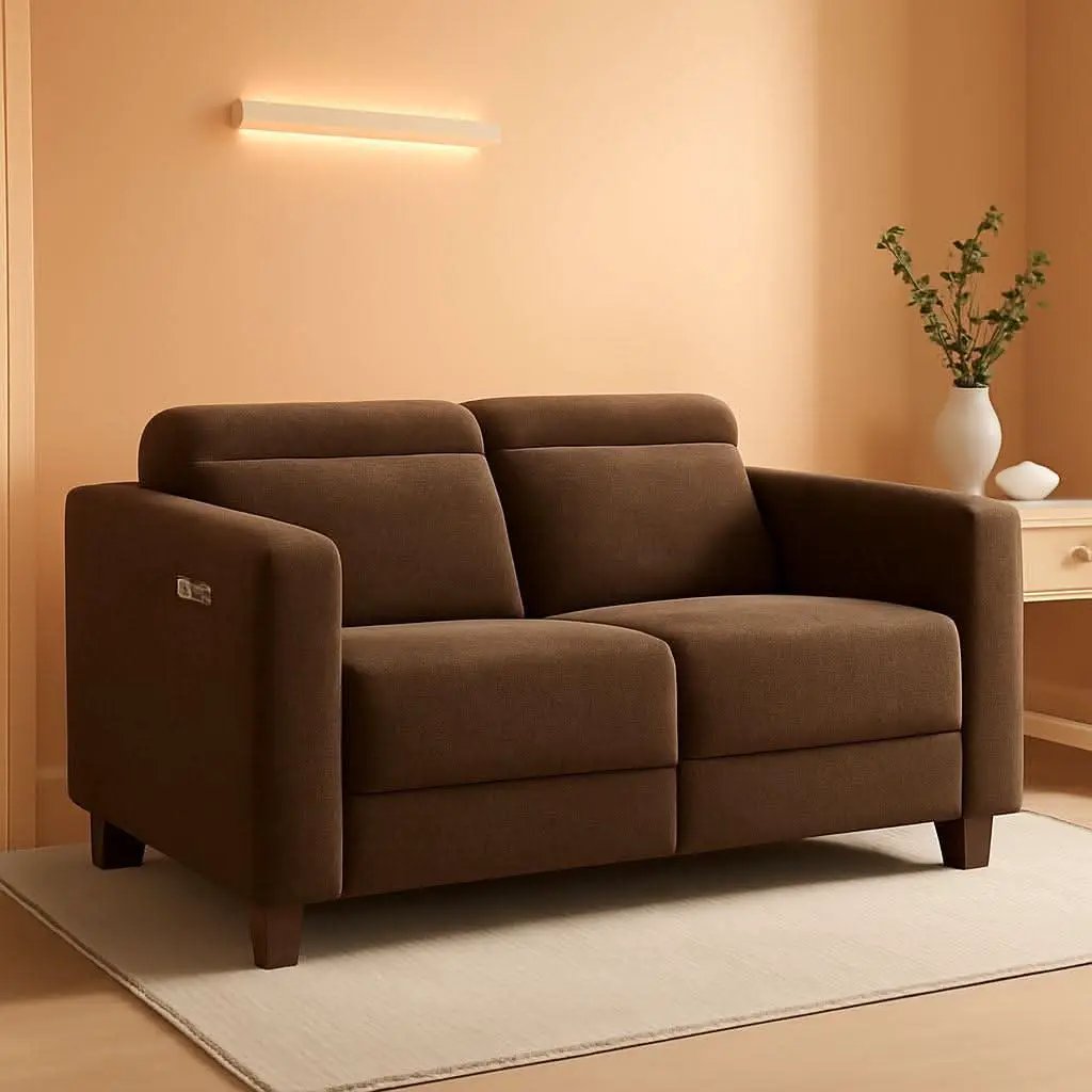 62.2 Inch Wall Hugger Power Loveseat Recliner with Adjustable Headrest and USB Ports in Coffee Fabric from PriceLows™